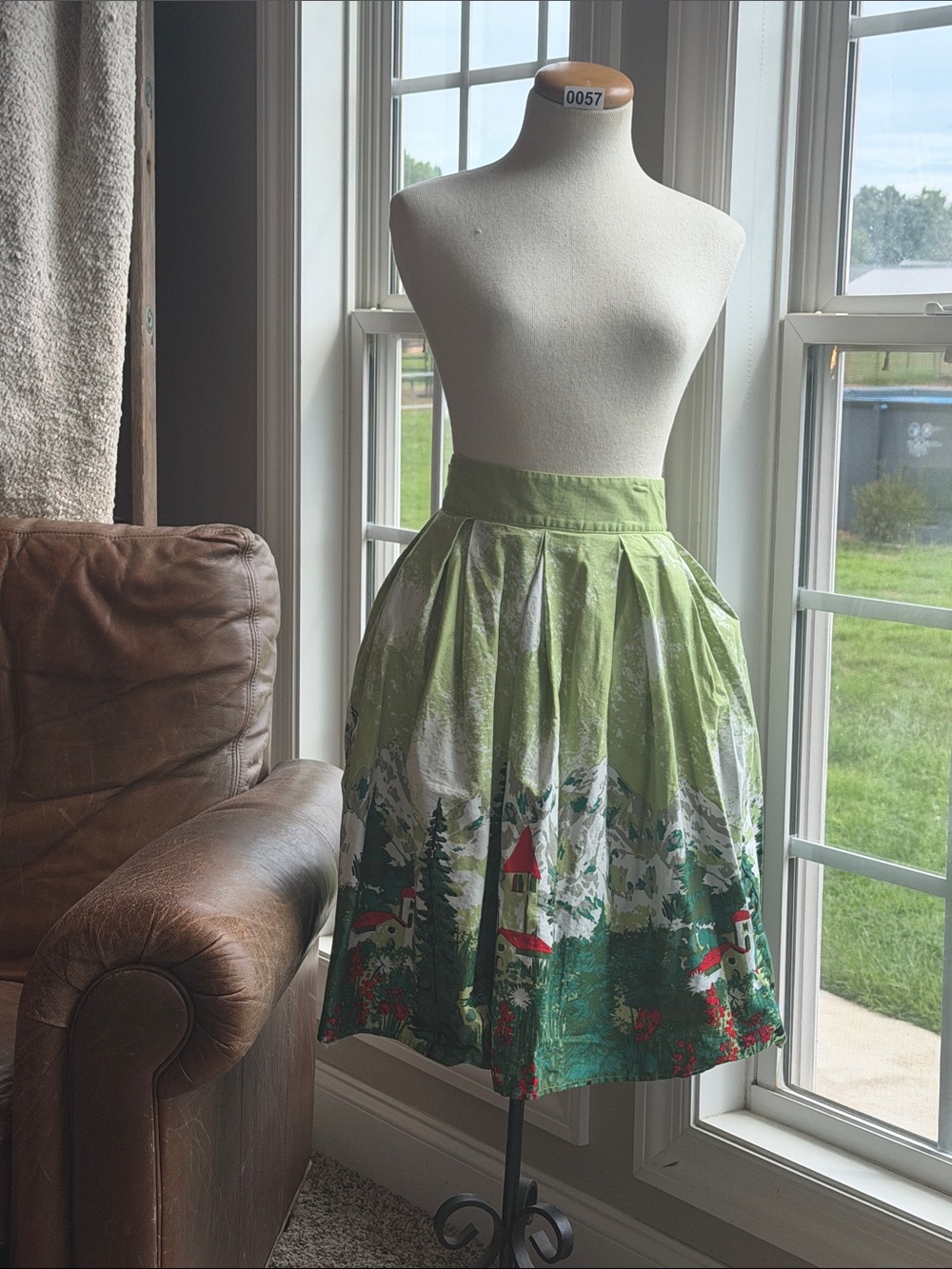 Scenic Green Circle Skirt with Village Print with… POCKETS!